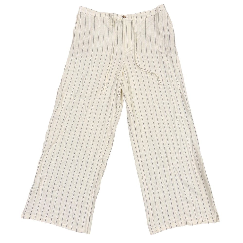 Haver & Blair London Wide Leg Trousers Cream Navy Pinstripe Pants Large NEW